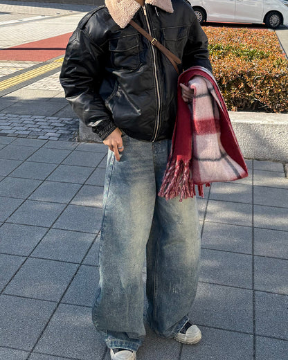 【即納】ボア襟PUレザーブルゾンジャケットWG5017