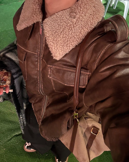 【即納】ボア襟PUレザーブルゾンジャケットWG5017