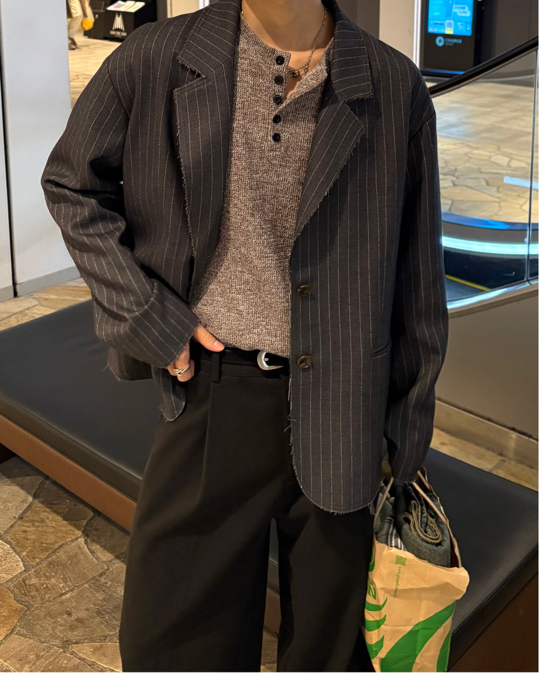 【即納】ピンストライプテーラードジャケット WG5018