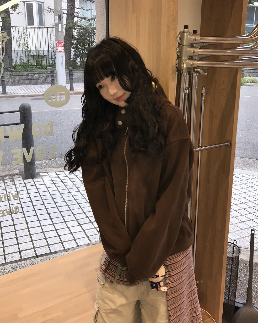 オーバーサイズハイネックジップアップフーディー WI0010