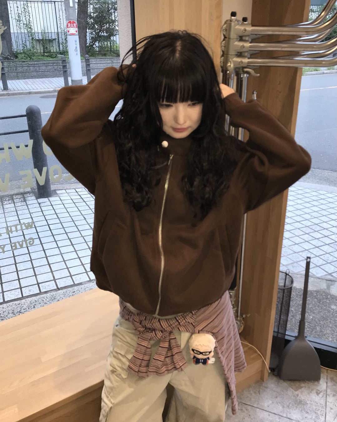 オーバーサイズハイネックジップアップフーディー WI0010