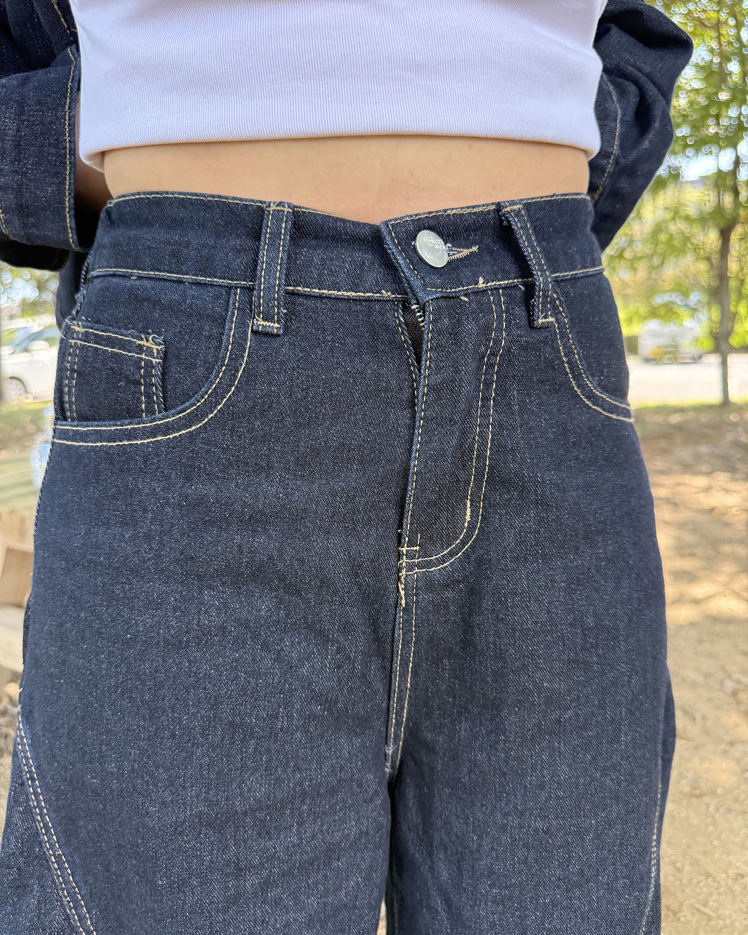 クロップドデニムジャケット＆カーブワイドデニムセットアップ WK0003
