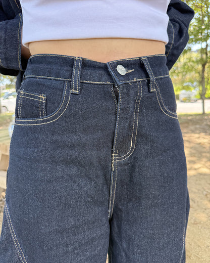 クロップドデニムジャケット＆カーブワイドデニムセットアップ WK0003