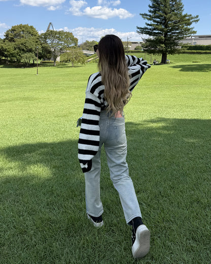 クロップドコントラストボーダーニット WK0008