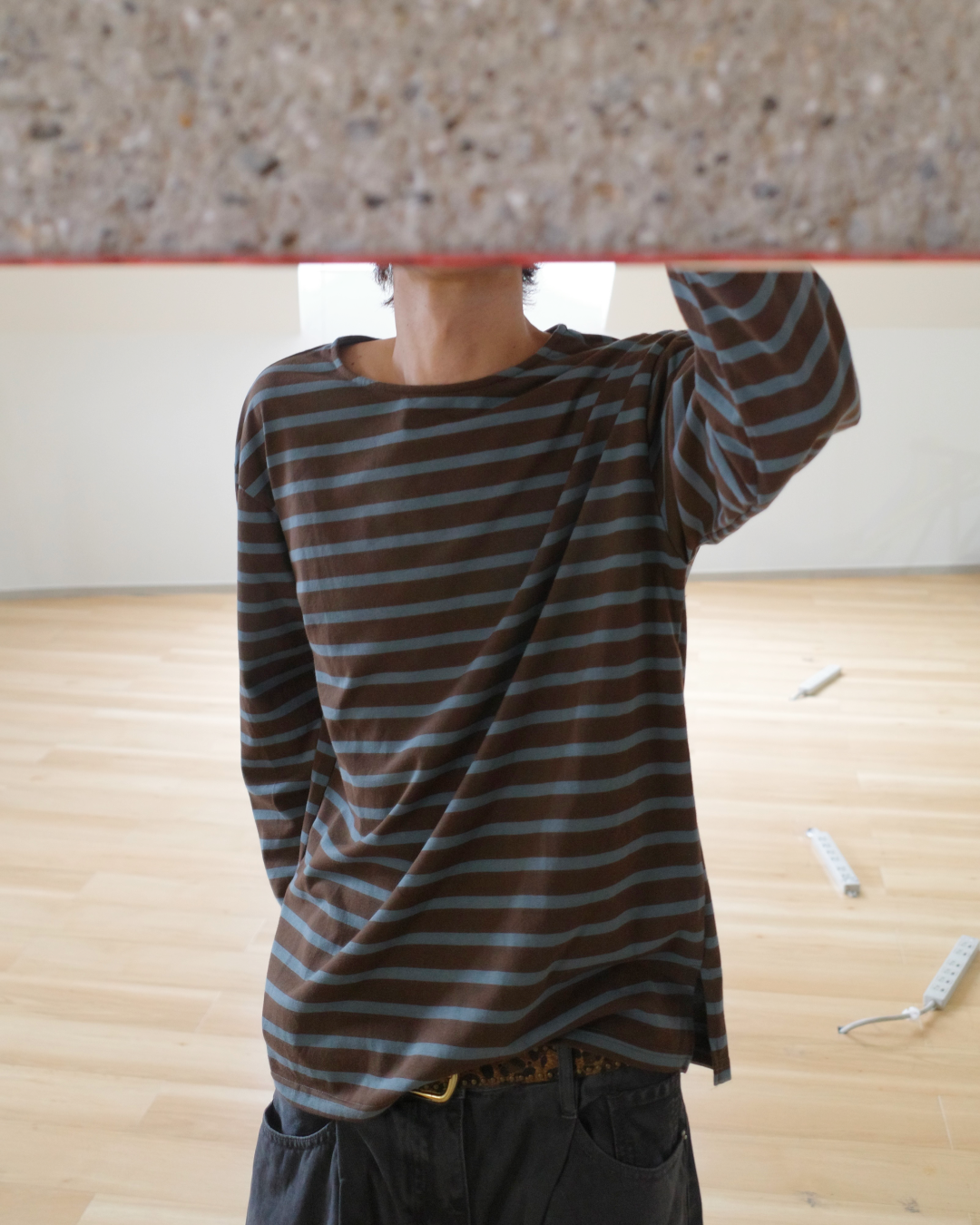 コットンブラウンボーダーロングTシャツ WR0001