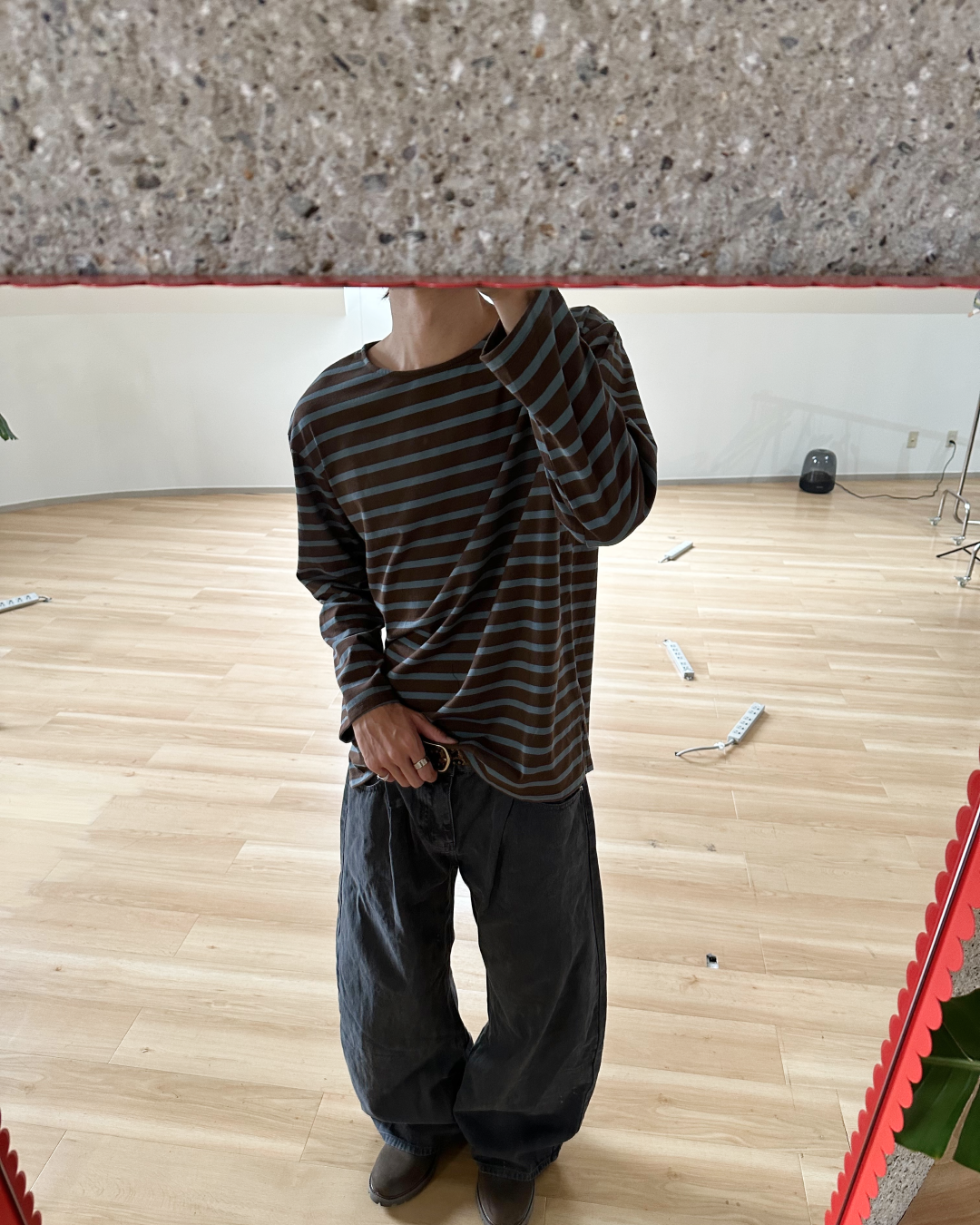 コットンブラウンボーダーロングTシャツ WR0001