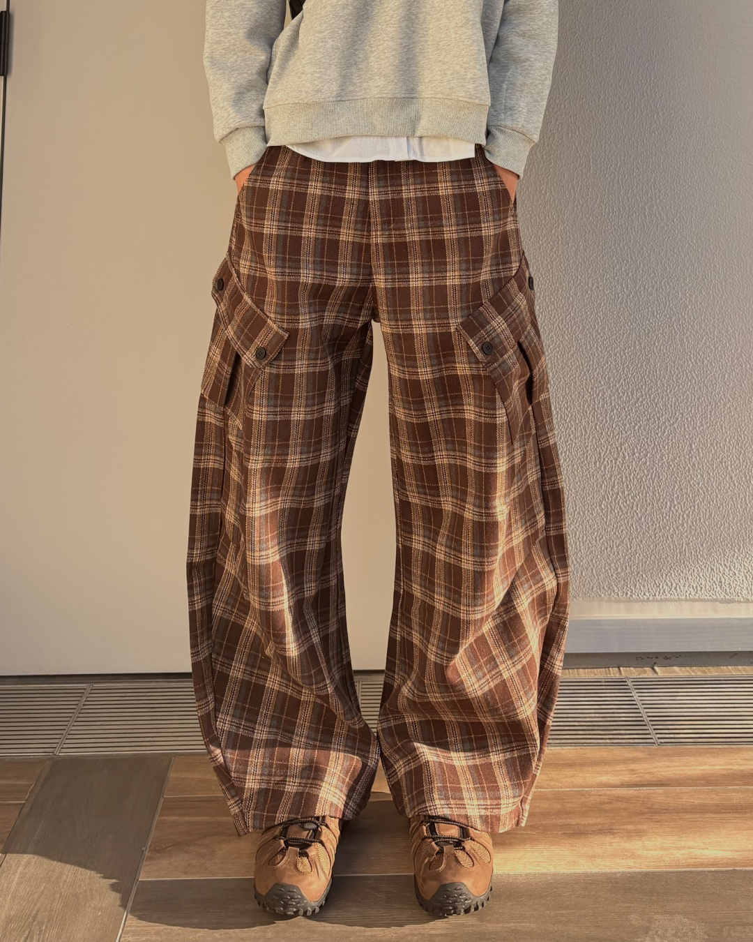 【即納】バレルレッグチェックパンツ WR5002