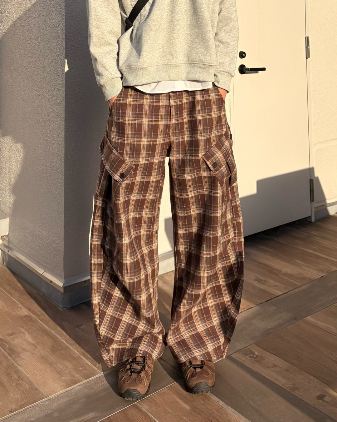 【即納】バレルレッグチェックパンツ WR5002