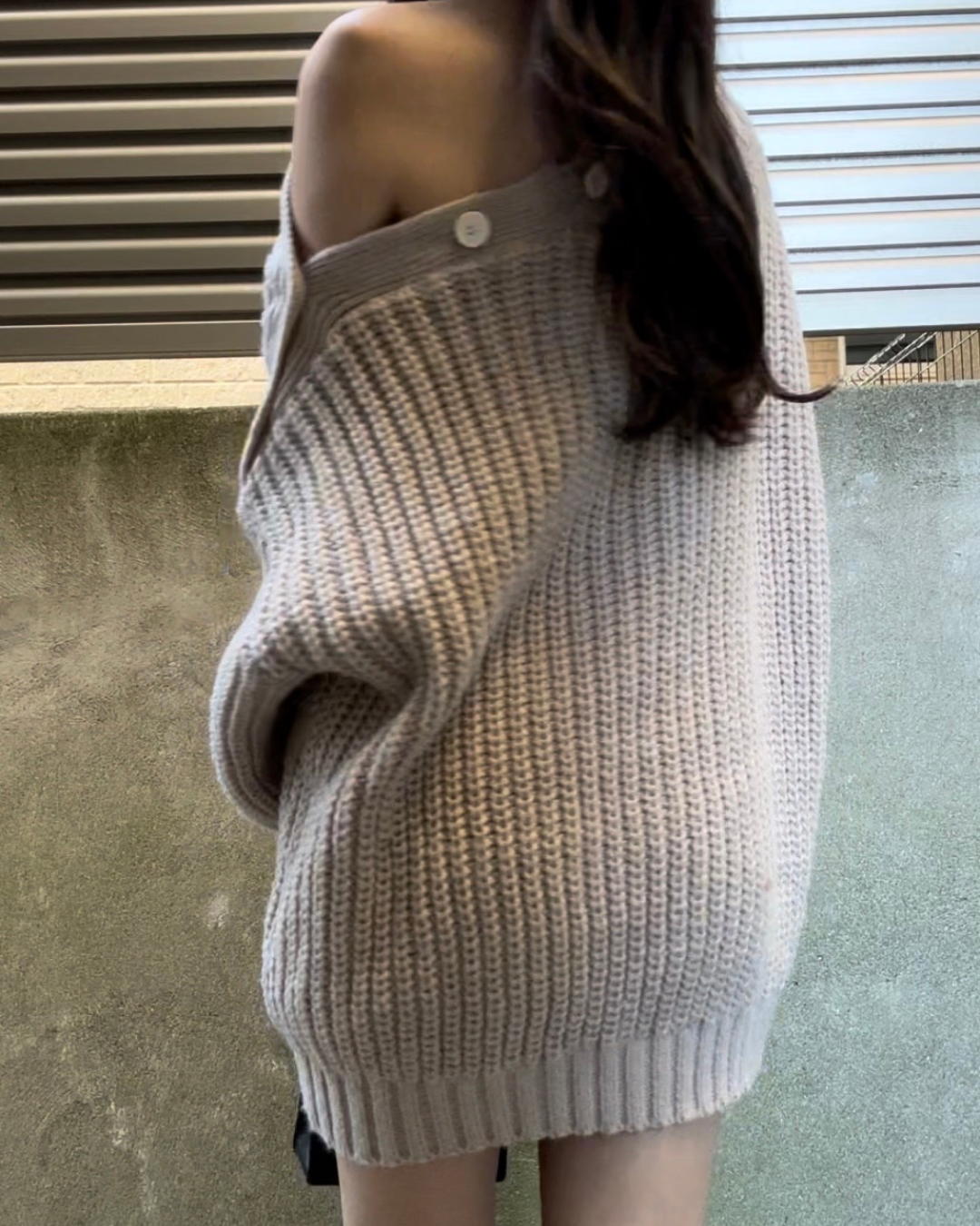 One-shoulder button knit dress X0005
