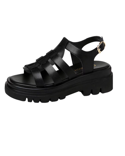 Black leather sandals Y0012