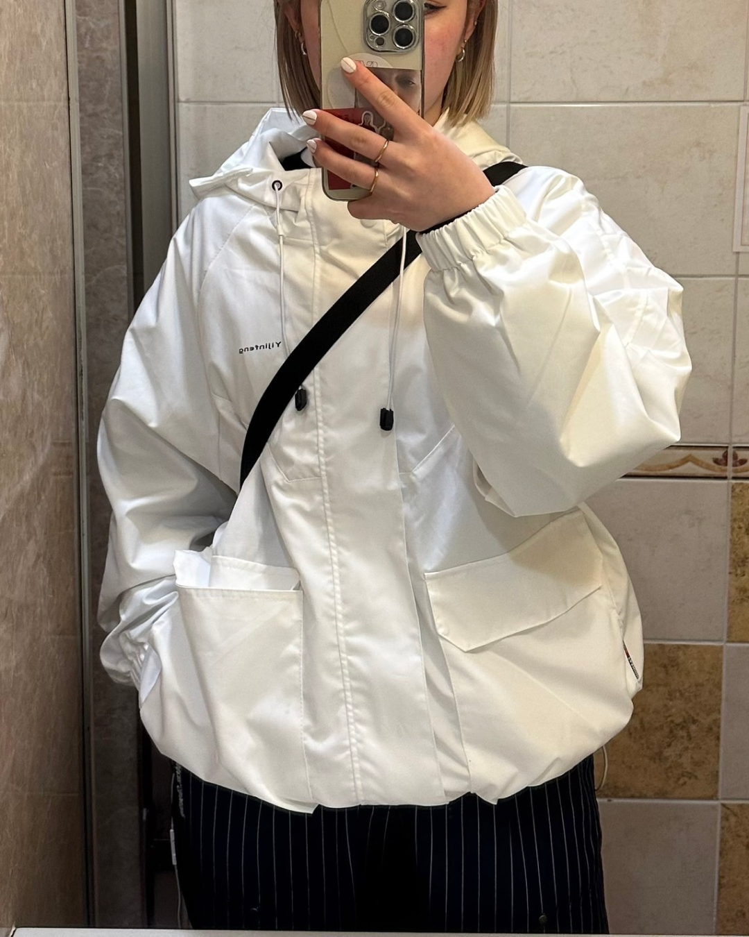 White stand-up collar work jacket Y0068