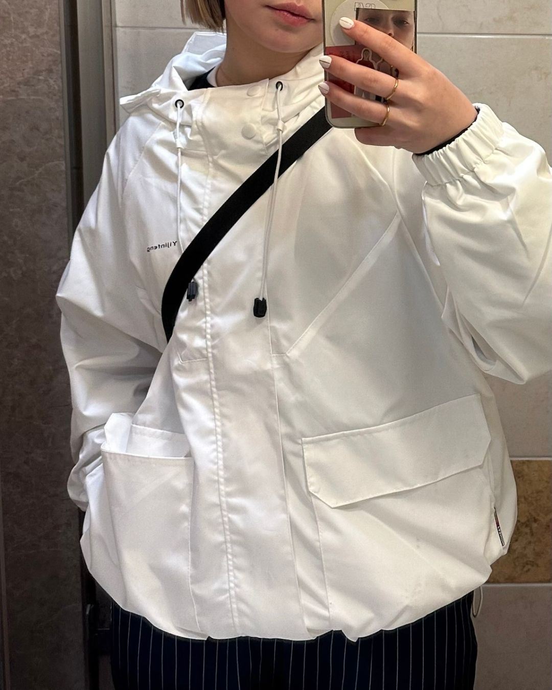 White stand-up collar work jacket Y0068