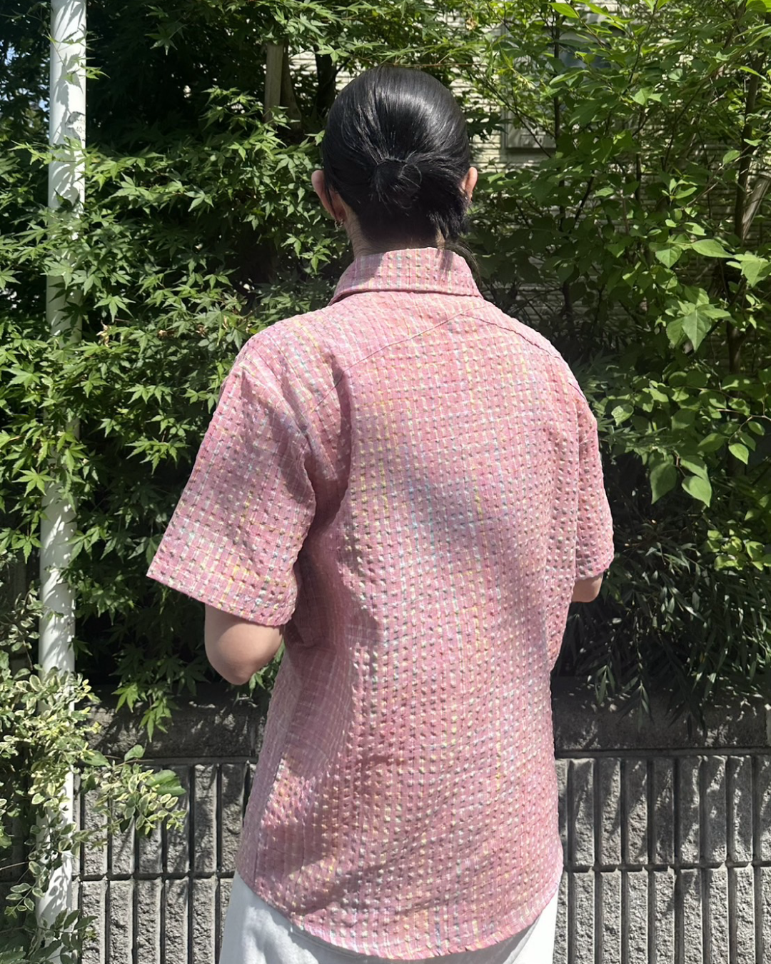 レトロチェックシアサッカーシャツ Y1534