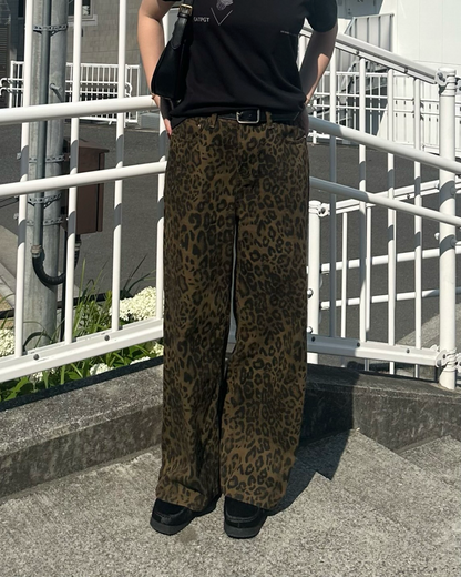 ブラウンカジュアルレオパードパンツ Y1608