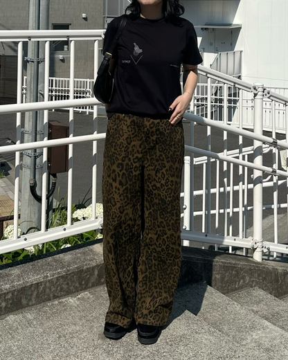 ブラウンカジュアルレオパードパンツ Y1608