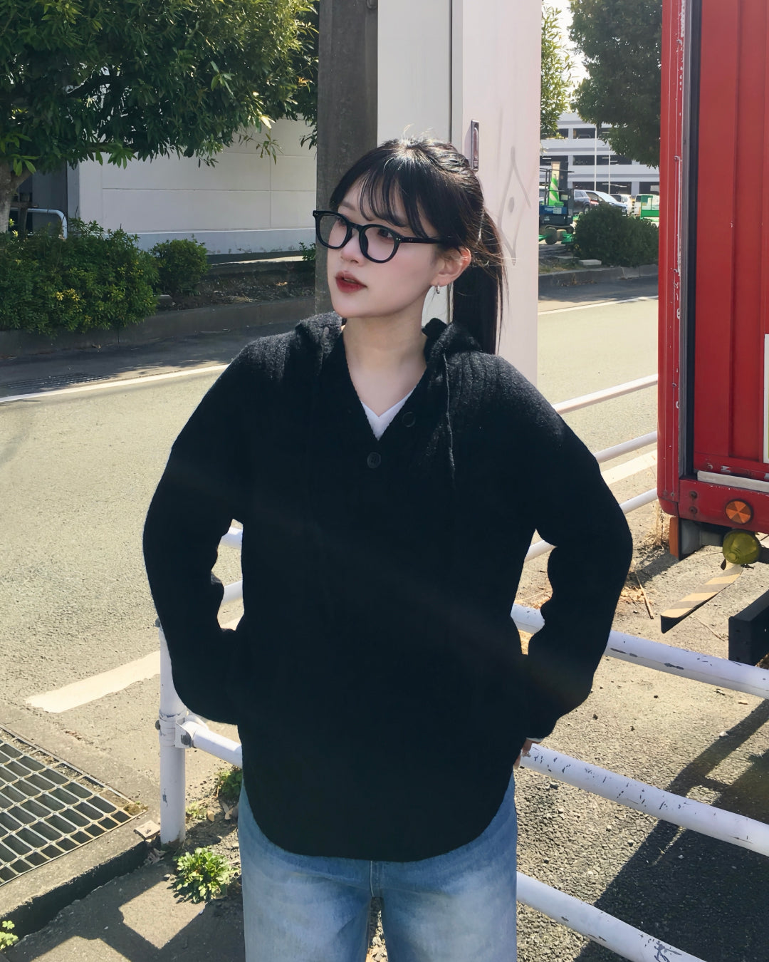 ソフトリブヘンリーネックニットフーディー YN0088