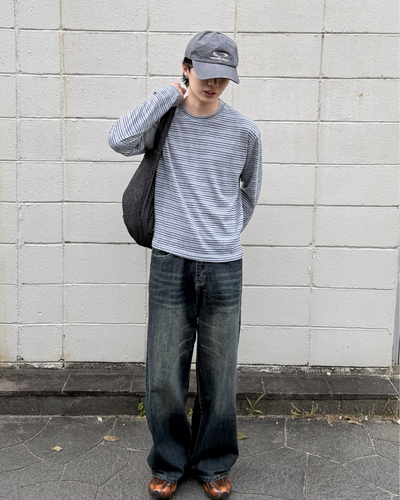 ボーダーラウンドネックカジュアルTシャツ YQ0008