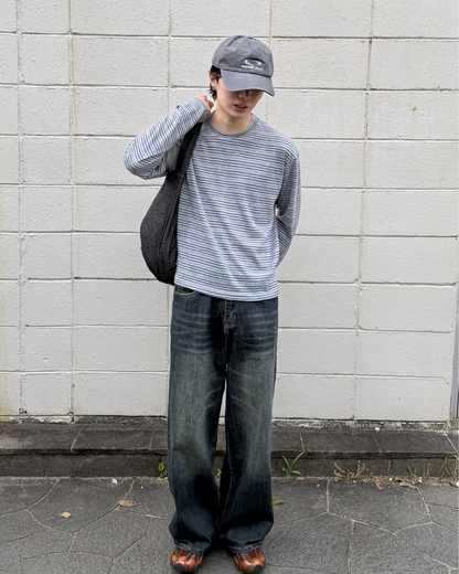 ボーダーラウンドネックカジュアルTシャツ YQ0008