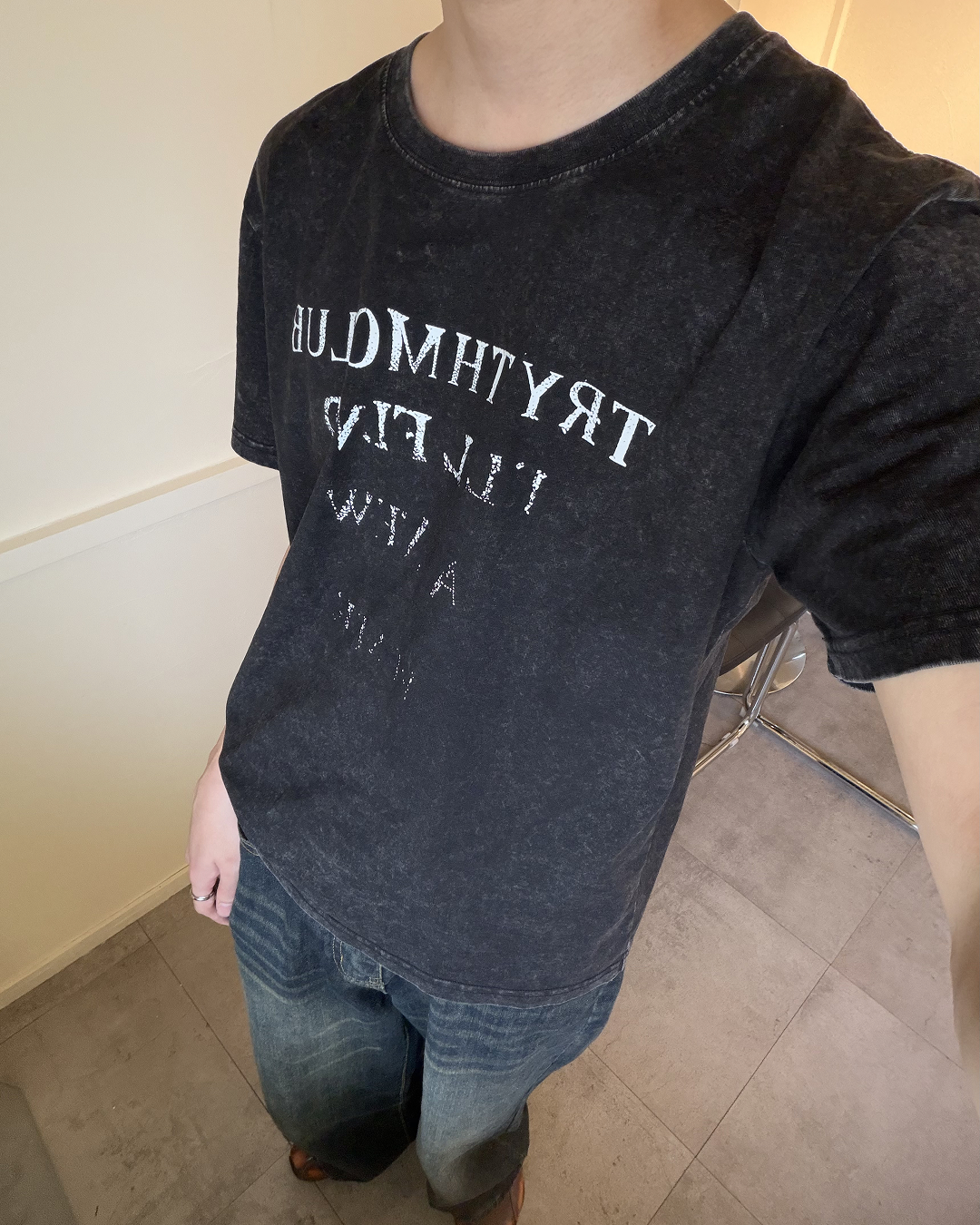 サマーウォッシュブラックTシャツ YQ0032