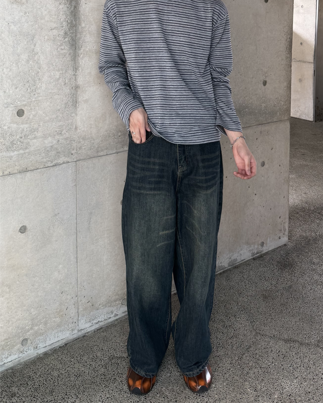 レトロウォッシュストレートジーンズ YQ0042