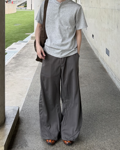 カーブデザインワイドレッグステッチパンツ YQ0044