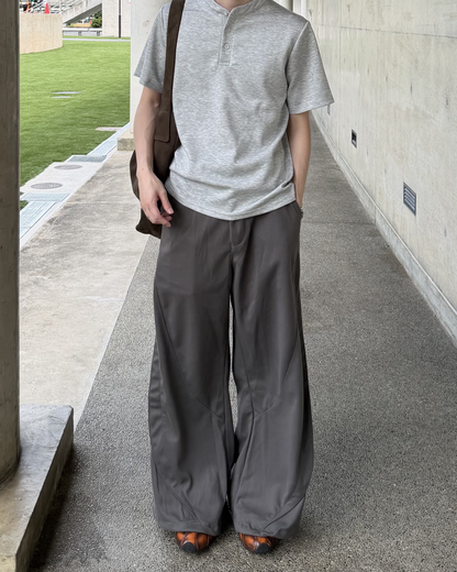 カーブデザインワイドレッグステッチパンツ YQ0044