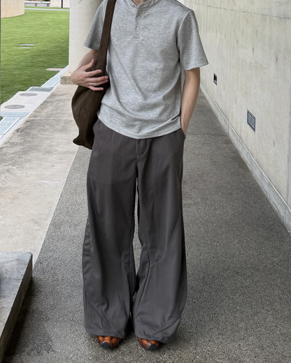 カーブデザインワイドレッグステッチパンツ YQ0044