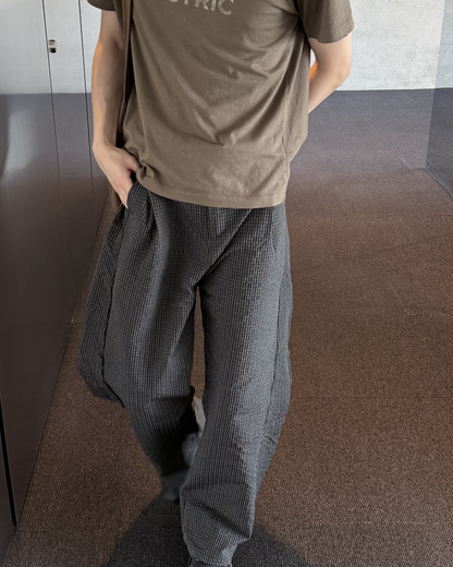 シアサッカーカーブシルエットチェックパンツ YQ0055