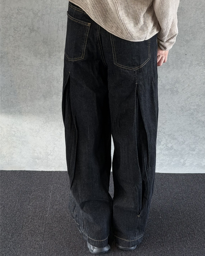 センタープリーツデザインカーブシルエットデニムパンツ YQ0056