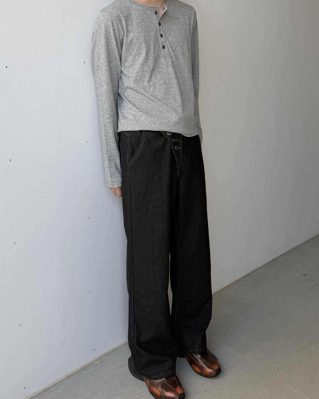 スラントボタンワイドデニム YQ0114