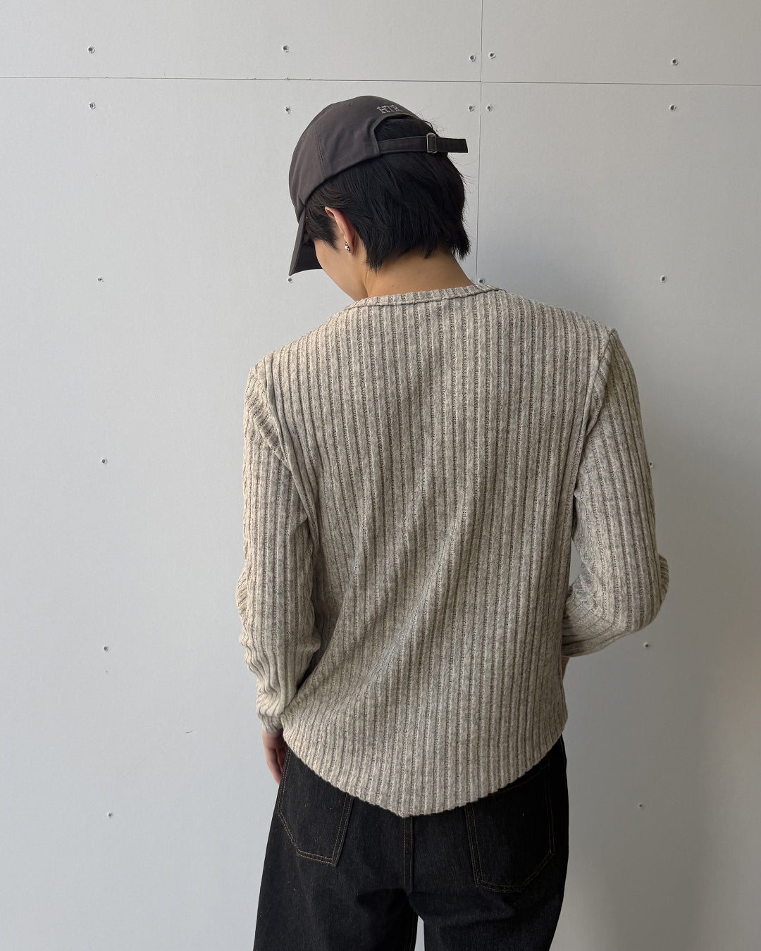 ニュアンスカラーリブヘンリーネックロンT YQ0118