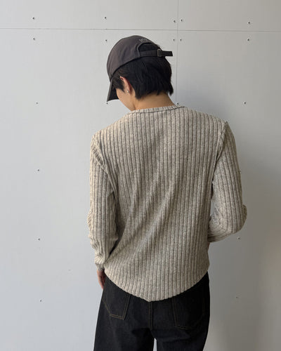 ニュアンスカラーリブヘンリーネックロンT YQ0118