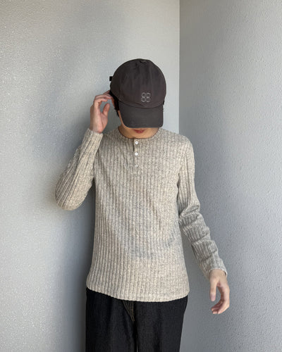 ニュアンスカラーリブヘンリーネックロンT YQ0118