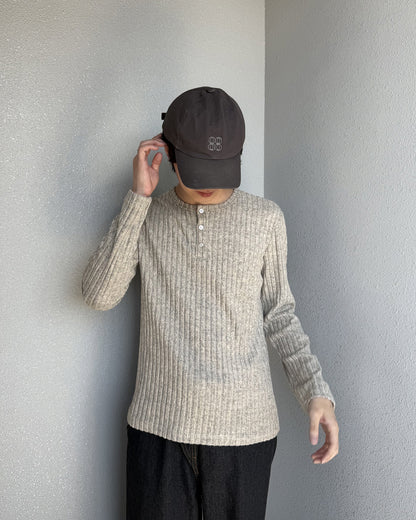 ニュアンスカラーリブヘンリーネックロンT YQ0118