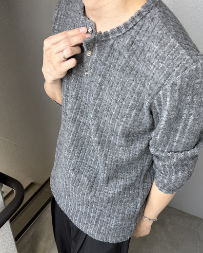ニュアンスカラーリブヘンリーネックロンT YQ0118