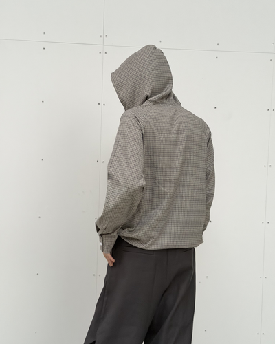 ドローコード付きハーフボタンフードチェックパーカー YQ0124