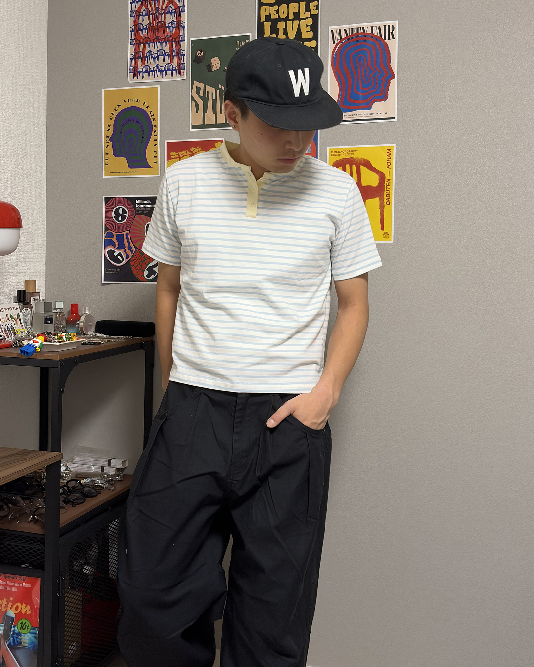 ヘンリーネックボーダーTシャツ YT0006