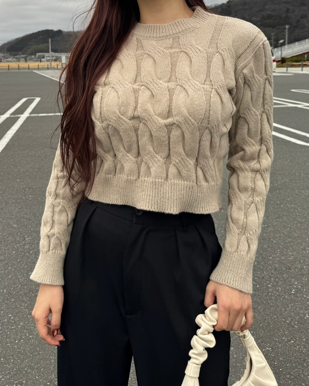 High neck cable knit Z0012