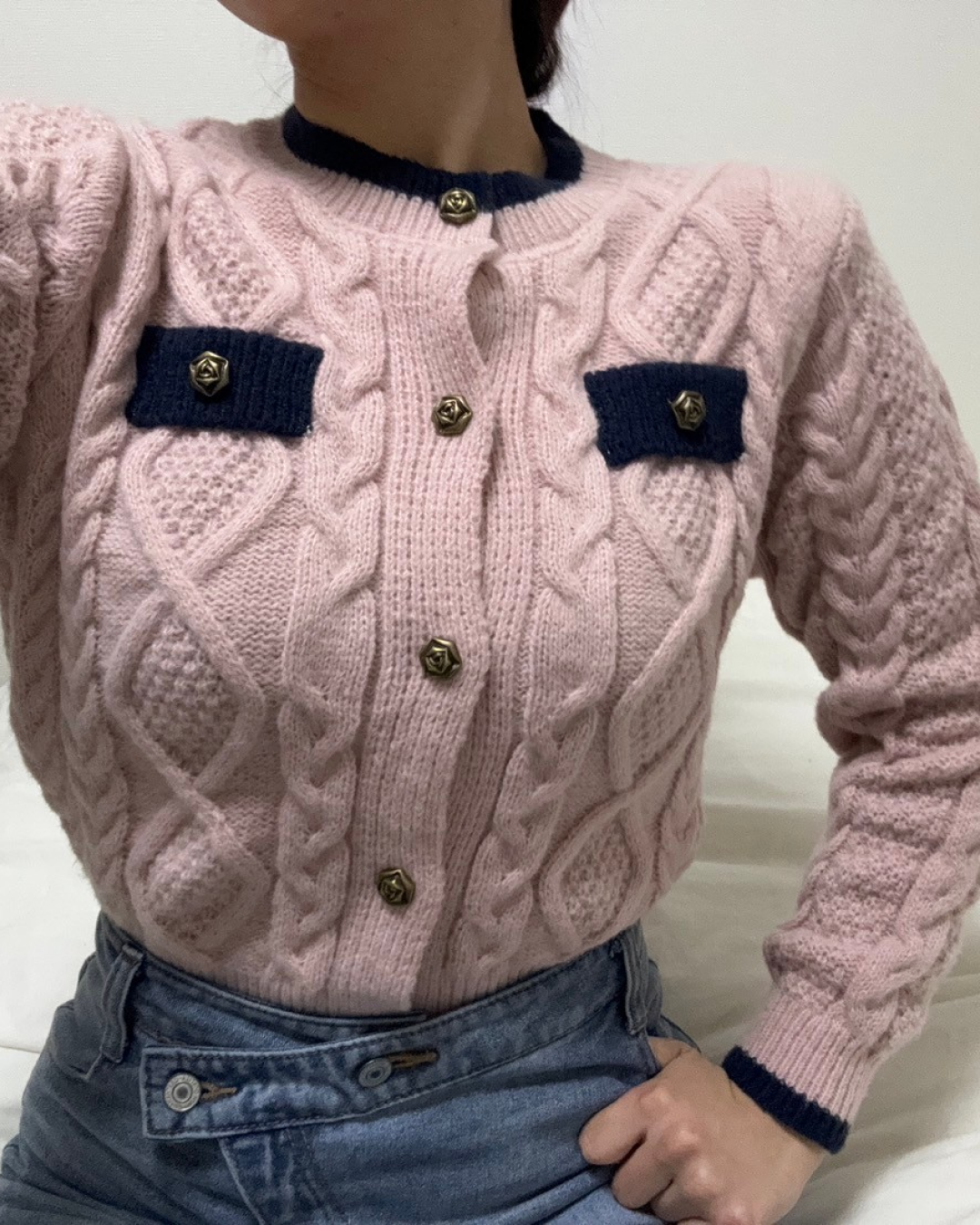 Short bicolor knit cardigan Z0017