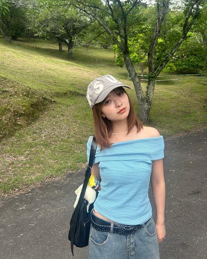 ボーダーリブオフショルニット ZA0033