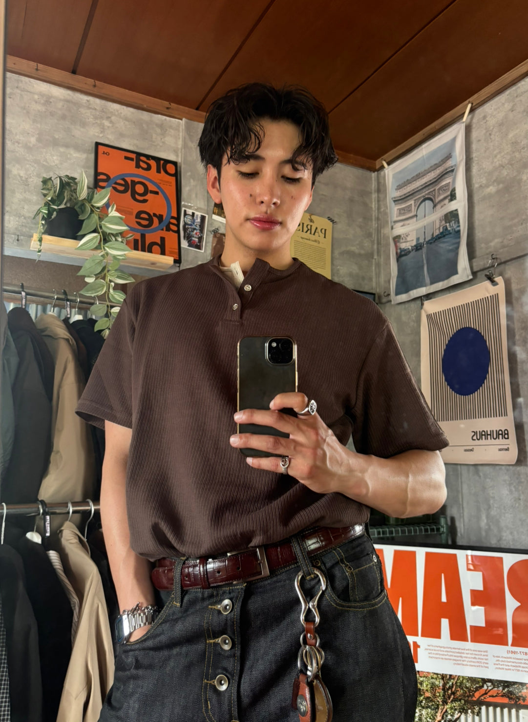 ヘンリー ネック t シャツ ワッフルヘンリーネックTシャツ FR0035 ヨロ