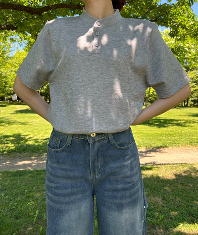 グレーヘンリーネックTシャツ RM0027