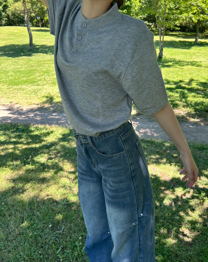 グレーヘンリーネックTシャツ RM0027